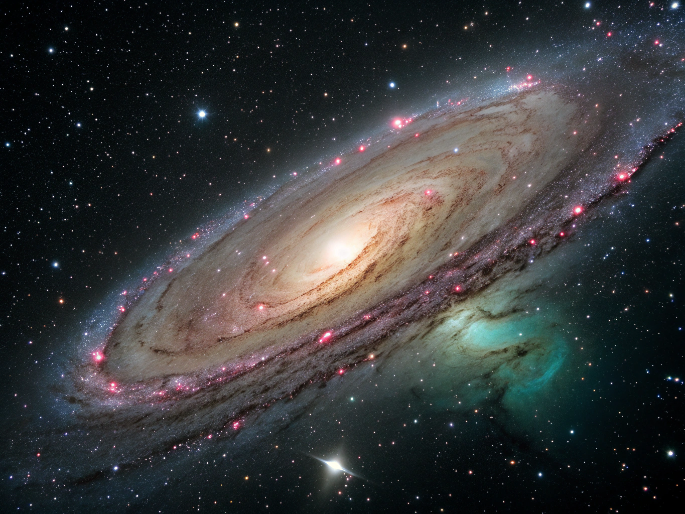 Broadband capture of the Andromeda Galaxy core and dust lanes